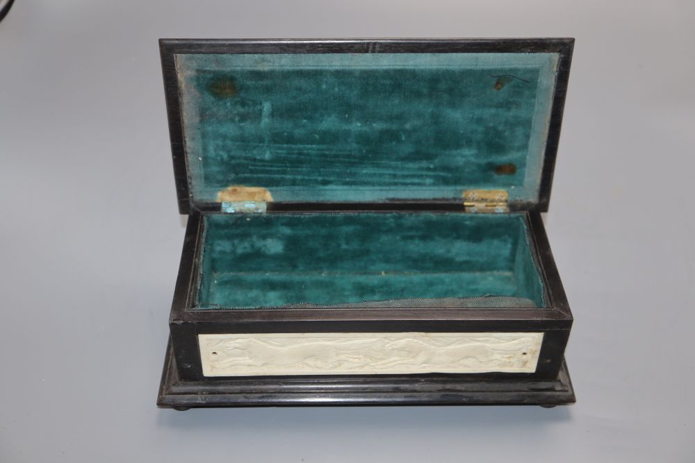 An Indian ivory inlaid mounted box, length 23cm